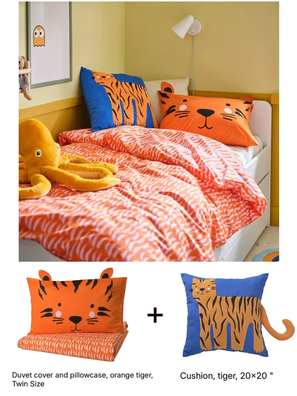 Orange Tiger Duvet Cover Set & Tiger Cushion or 3 Hand Puppets